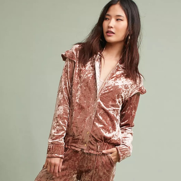 Anthropologie Sabina Musayev Pink Blushed Velvet Bomber Jacket (Sz Small) - Picture 2 of 11